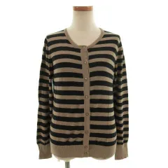 アーバンリサーチ URBAN RESEARCH カーディガン 長袖 ラウンドネック ボーダー ブラウン 茶 ブラック 黒 F