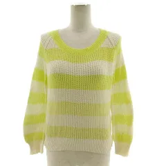 アー・ヴェ･ヴェ ミッシェルクラン a.v.v ニット 長袖 透け編み コットン ボーダー イエロー 黄 ライトベージュ M