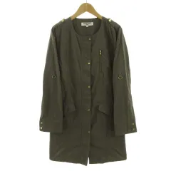 ナチュラルビューティーベーシック NATURAL BEAUTY BASIC ノーカラーミリタリーコート 017-152205 袖ロールアップ ジップアップ コットン混 カーキ M