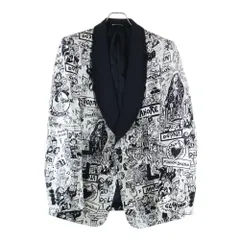 DOLCE & GABBANA (ドルチェアンドガッバーナ) 総柄 シルク ショールカラー タキシードジャケット ブラック/ホワイト G2MD7T/HS12Fのサムネイル