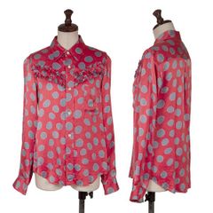 コムコム コムデギャルソンCOMME des GARCONS シルクヨークフリルドットシャツ ピンク水色S