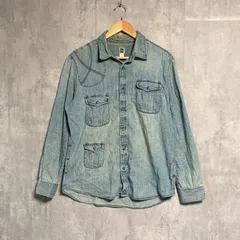 【希少】90s OLD GAP デニムシャツ L 紺タグ ステッチ ギミック ワークシャツ 長袖 ヴィンテージ オールドギャップ 00s Y2K テック 古着 ストリート インディゴ 色落ち 激レア デザイン 菅田将暉 常田大希系 メンズ ビッグシルエット