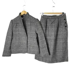 ニナリッチ NINA RICCI セットアップ フォーマル ジャケット タイトスカート ヘリンボーン柄 総柄 ボタンレス ロング 9 グレー ■GY14