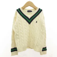 ラルフローレン RALPH LAUREN Vネック ケーブルニット セーター 長袖 コットン 120 白 ホワイト /GV ■GY