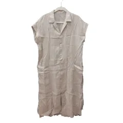 ギャルリーヴィー GALERIE VIE トゥモローランド シャツワンピース ロング オープンカラー 麻 リネン 半袖 38 ライトベージュ /MS