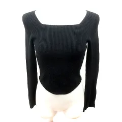 ユニクロ UNIQLO ニット カットソー スクエアネック 長袖 S 黒 ブラック /RT