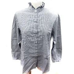 ユニクロ UNIQLO INES DE LA FRESSANGE シャツ ブラウス 長袖 ギンガムチェック S 黒 ブラック 白 ホワイト /RT