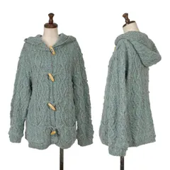 ピンクハウスPINK HOUSE トグルボタンケーブル編みフードニットカーディガン エメラルドグリーンM位