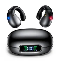 【新品】 【2024業界初売り・真のOWSイヤホン】Bluetooth イヤホン 開放型ワイヤレスイヤホン オープンイヤー型 塞がない 空気伝導イヤホン 革新 耳掛け式 イヤホン 両耳通話ノイズリダクション 音漏れ対策 タッチ操作 誤操作防止 LEDディス