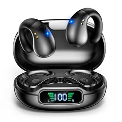 【新品】 イヤーカフイヤホン【新時流 bluetooth】 OWS 空気伝導 耳挟み式 塞がない 骨伝導イヤホンの革新 耳挟み式 オープンイヤー 音漏れ抑制 耳を塞がないイヤホン Bluetooth5.3 数字LEDディスプレイ 瞬時接続 誤操作防止 耳掛け式