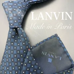【美品】LANVINネクタイ 小ドット 総柄 ネイビー ブルー シルク 高級感