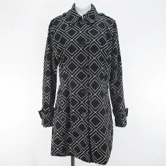 バナナリパブリック BANANA REPUBLIC トレンチコート ミドル丈 M 黒系 ブラック 総柄 ボタン 裏地