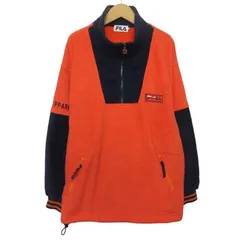 フィラ FILA 90s プルオーバー ジャケット フリース ハーフジップ 裾ドロスト ポリエステル L オレンジ ネイビー