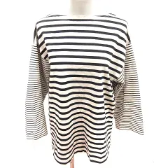 スタディオクリップ Studio Clip ニット カットソー Uネック 長袖 ボーダー F ライトベージュ 黒 ブラック /RT