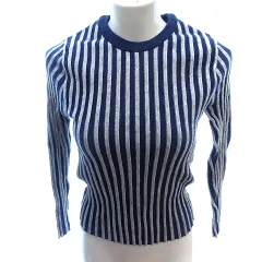 トラッゾドンナ Torrazzo Donna ニット セーター クルーネック バックリボン ストライプ 長袖 紺 ネイビー /AU