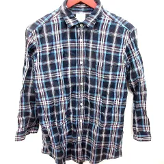 アーバンリサーチ URBAN RESEARCH シャツ 長袖 チェック 麻 リネン L 紺 ネイビー /RT