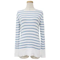 GALERIE VIE ギャルリー ヴィー ライトブルー×ホワイト サイズ:FREE 24春夏 コットン リブニット ボーダー クルーネック ロングスリーブ プルオーバー 長袖 ハイゲージ 薄手 日本製【レディース】