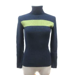 イーストボーイ EAST BOY ニット カットソー タートルネック ウール リブ 長袖 9 紺 ネイビー 黄緑 イエローグリーン /MS