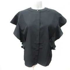 ジュノア JUNOAH シャツ ブラウス 半袖 フレア袖 L 黒 ブラック /YI