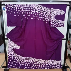 中古　正絹　桜文様　重ね衿付き　日本舞踊　身丈164㎝　R8U-K-42