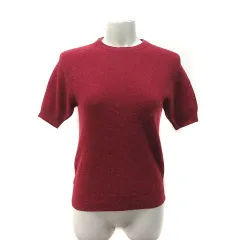 ノーブランド ニット カットソー クルーネック ウール アンゴラ混 五分袖 赤 レッド /MS ●RY