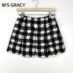 エムズグレイシー スカート 膝丈 フレア タック ブラック ホワイト 38 M