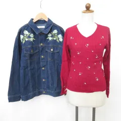 グラシア GLACIER アロー ARROW ニット ジャケット 2枚セット 長袖 Vネック ジージャン 刺繍 赤 インディゴ ブルー レッド M F