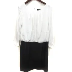 インディヴィ INDIVI ワンピース タイト ひざ丈 長袖 36 白 ホワイト 黒 ブラック /RT