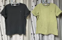 2種セット まとめ Tommy Hilfiger トミーヒルフィガー レディース 半袖 Tシャツ (ブラック/カーキ/L)