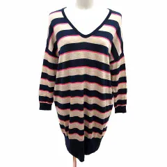 ユナイテッドアローズ UNITED ARROWS ワンピース ミニ ニット Vネック ボーダー 長袖 ウール 紺 ネイビー ベージュ ピンク /YK