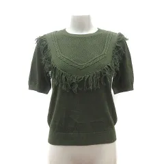 ローズバッド ROSE BUD ニット カットソー 透かし編み フリンジ 半袖 F カーキ /MS