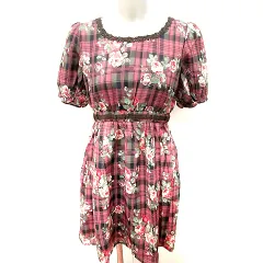 ロディスポット LODISPOTTO ワンピース Aライン ミニ 半袖 総柄 M ダークピンク /RT