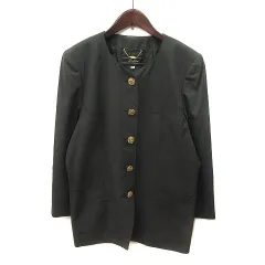 レリアン Leilian ノーカラージャケット ウール 総裏地 13+ カーキ /MS ●RY