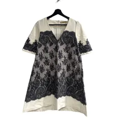 マーリエパーエフデ Maglie par ef-de 17AW ワンピース ひざ丈 レース プリント 7 白 ホワイト ■TC