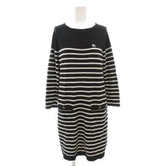 バーバリーブルーレーベル BURBERRY BLUE LABEL ワンピース ニット シルク混 38 S 黒 ブラック 白 ホワイト ボーダー /AE ■GY47