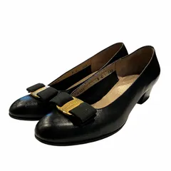 サルヴァトーレフェラガモ Salvatore Ferragamo ヴァラ VARA パンプス レザー リボン ロゴ  6 1/2 黒 ブラック