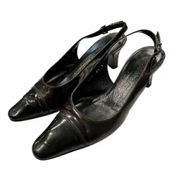 サルヴァトーレフェラガモ Salvatore Ferragamo パンプス ハイヒール エナメル切り替え ストラップ 4 1/2 茶 ブラウン