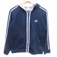 アディダス adidas パーカー ジップアップ ライン ロゴ刺しゅう 長袖 M 紺 ネイビー 紫 パープル /YK
