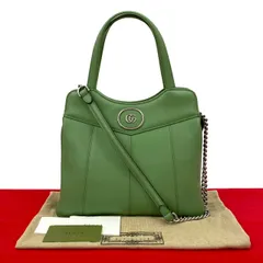 ほぼ未使用 袋付き GUCCI グッチ スモール プチ GG ロゴ 金具 レザー 本革 2way ハンドバッグ ショルダーバッグ グリーン 3807b