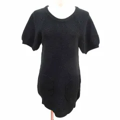 エルプラネット ELLE PLANETE ワンピース チュニック ニット 半袖 38 M 黒 ブラック /YK