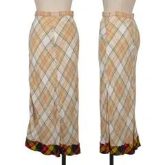 トリココムデギャルソンtricot COMME des GARCONS レーヨン裾切替チェックフレアスカート ベージュ他M