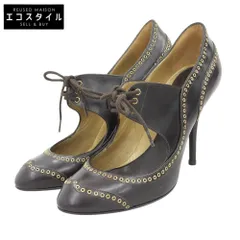 Sergio Rossi セルジオロッシ 美品 レザー レースアップ ラウンドトゥ ヒールパンプス レディース ブラウン 38 38