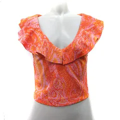 ザラ ZARA カットソー ノースリーブ 総柄 オレンジ ピンク /YI