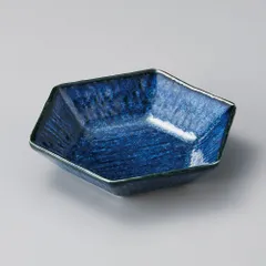 窯変紺六角鉢