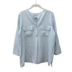 ナチュラルビューティーベーシック NATURAL BEAUTY BASIC ブラウス スキッパーカラー 七分袖 M 水色 ライトブルー /MS