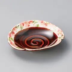 飴釉紅彩花たわみ１７㎝深皿