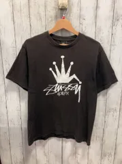 STUSSY ストューシー 半袖Tシャツ ブラック フェード 折れクラウン 00s プリント割れ有り サイズSMALL メキシコ製 褪色有り