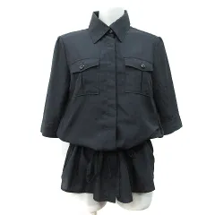 インディヴィ INDIVI シャツ ブラウス 七分袖 38 M 黒 ブラック /YI