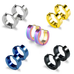 ピアス メンズピアス レディースピアス リングピアス リング 黒 銀 金 青 虹 10個セット 5色