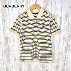 BURBERRY LONDON バーバリーロンドン 定番カラー ホースロゴ刺繡  マルチボーダー コットン 半袖 ポロシャツ ベージュ 大きいサイズ レディース トップス